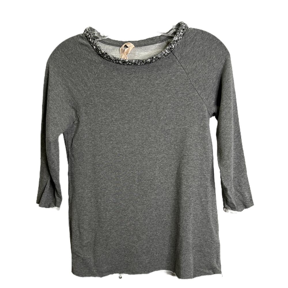 Bailey 44 Women's Sz Small Top Quarter Sleeve Shirt Gray Sequined Collar Cotton‎